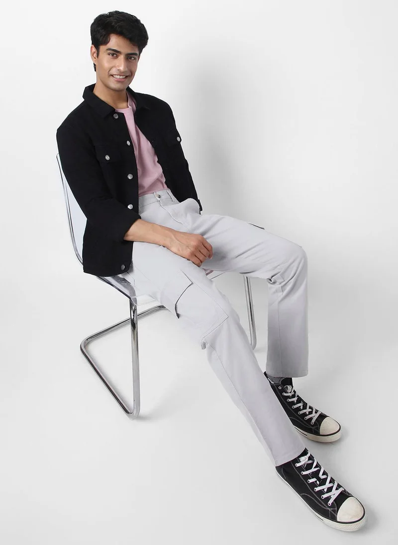 Urbano Fashion  Urbano Fashion Men's Ice Grey Regular Fit Solid Cargo Chino Pant with 6 Pockets Stretchable for Men | Best Price UAE